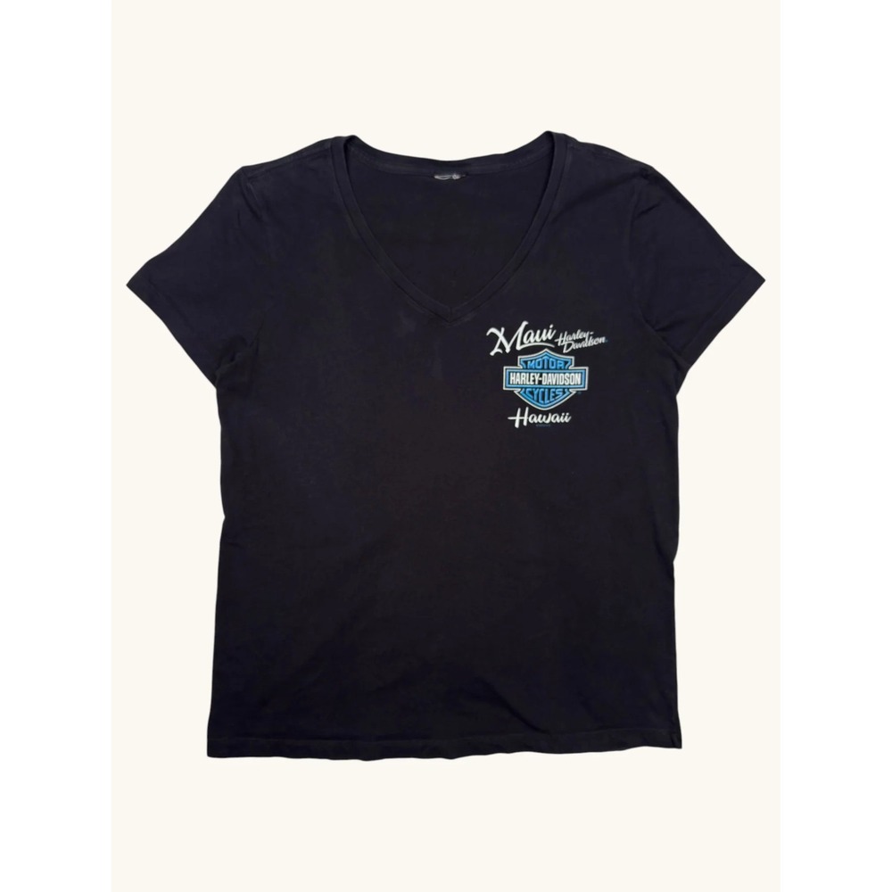 Harley-Davidson Maui Hawaii V-Neck Graphic T-Shirt Black Souvenir Tee Womens